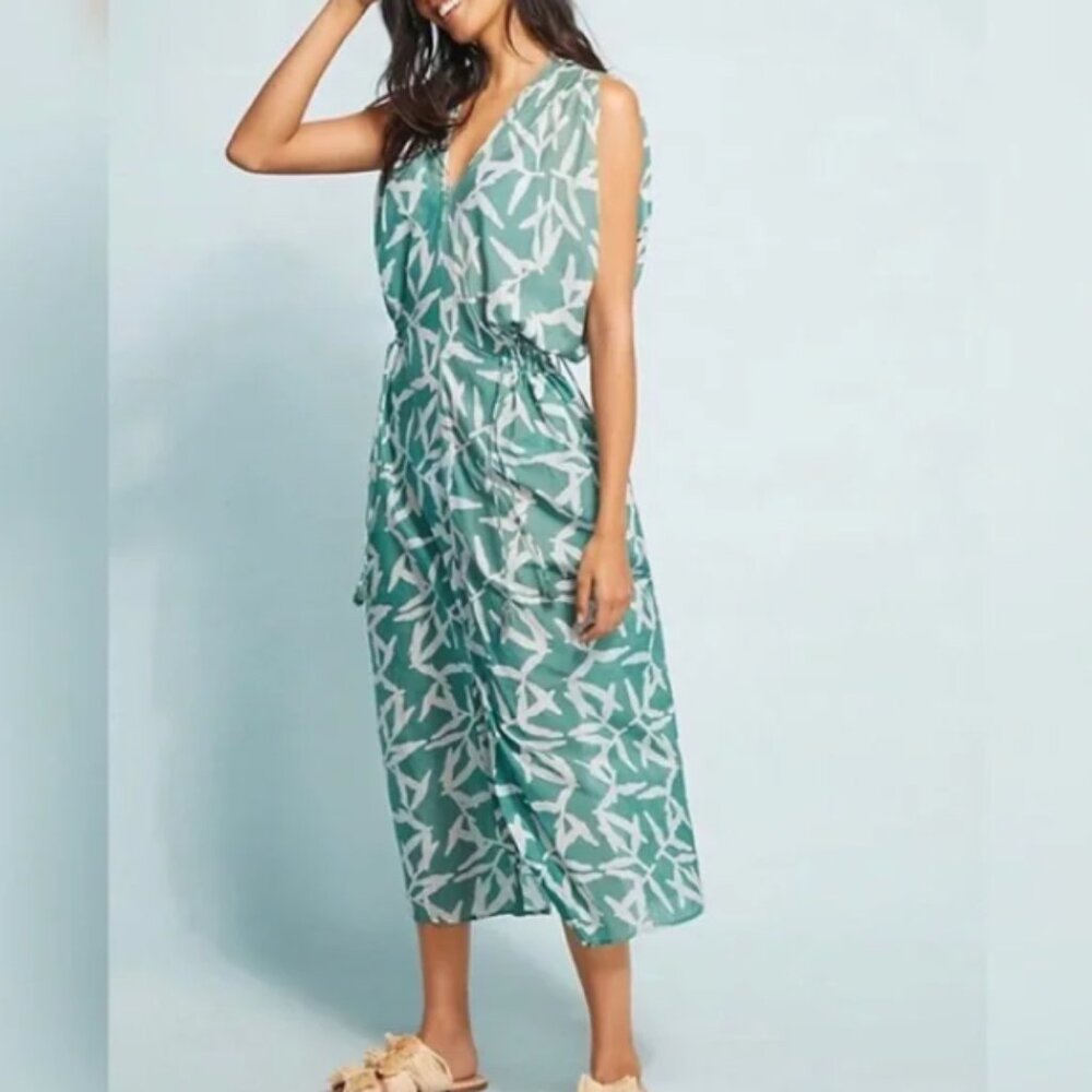 Teal Leaf Print Swim Coverup